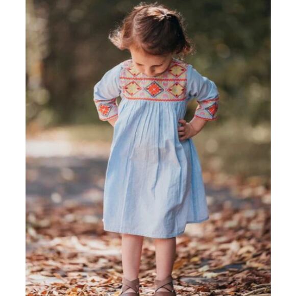 Cheeni Lysette Dress Oxacan Embroidered Striped Mi Golondria ~ Size 3T Adorable - Picture 1 of 10